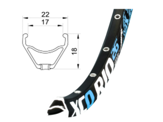 Ráfek Remerx XCO RIO 584x17, 1 nýt, 32 děr, černý - modrobílé polepy